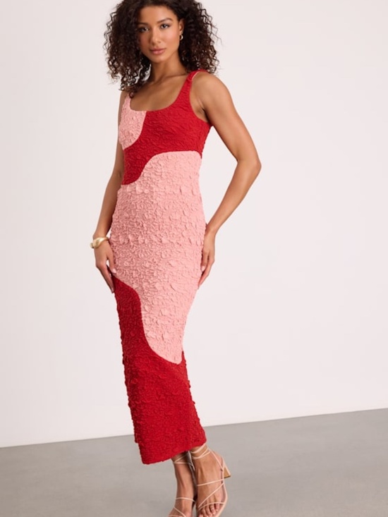 Lulus Dresses & Skirts - Lulus Instantly Adored Red And Pink Color Block Textured Midi Dress - Size XL
